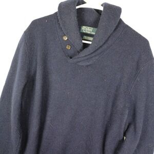 Vintage 90s Polo Ralph Lauren Mens Lambswool Cashmere Shawl Collar Sweater Large